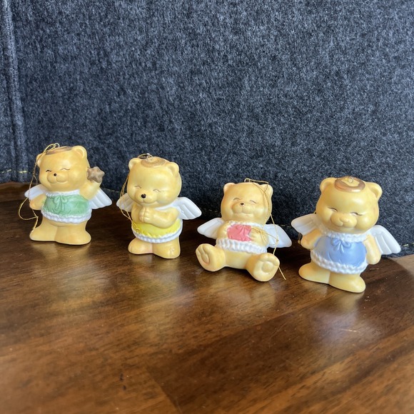 Other - Set Of 4 Angel Teddy Bear Figurine Christmas Ornaments Tree Decor 3"‎ Tall